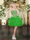 Green Sleeveless Mini Length Beading and Ruffles Lace Up Homecoming Dress
