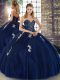 Simple Sweetheart Sleeveless Lace Up Ball Gown Prom Dress Navy Blue Tulle