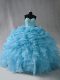Enchanting Baby Blue Ball Gowns Beading and Ruffles and Pick Ups Quinceanera Gowns Lace Up Organza Sleeveless Floor Length