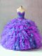 Charming Sweetheart Sleeveless Organza 15 Quinceanera Dress Beading and Appliques and Ruffles Lace Up