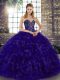 Luxury Sleeveless Organza Floor Length Lace Up Sweet 16 Quinceanera Dress in Purple with Beading and Ruffles