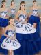 Royal Blue Ball Gowns Tulle Sweetheart Sleeveless Embroidery and Bowknot Floor Length Lace Up Ball Gown Prom Dress
