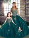 Peacock Green Lace Up Straps Beading and Appliques Sweet 16 Quinceanera Dress Tulle Sleeveless