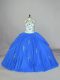 Blue Vestidos de Quinceanera Sweet 16 and Quinceanera with Appliques and Embroidery Strapless Sleeveless Lace Up