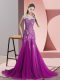 Purple Backless Scoop Beading and Appliques Homecoming Dress Tulle Sleeveless Sweep Train