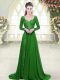 Unique Backless Prom Evening Gown Green for Prom and Party with Beading Sweep Train