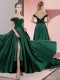 Excellent Sleeveless Satin Sweep Train Lace Up Homecoming Dress in Green with Beading