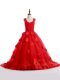 Beauteous Red Sleeveless Brush Train Appliques Child Pageant Dress