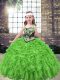 Best Ball Gowns Straps Sleeveless Organza Floor Length Lace Up Embroidery and Ruffles Kids Formal Wear