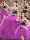 Customized Tulle Sweetheart Sleeveless Lace Up Beading and Embroidery Quinceanera Dresses in Purple