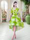 High Low Prom Dresses Scoop Half Sleeves Lace Up
