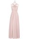 Pink Empire Chiffon Halter Top Sleeveless Pleated Floor Length Zipper Casual Dresses