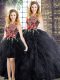 Luxurious Floor Length Black Sweet 16 Quinceanera Dress Sleeveless Embroidery and Ruffles