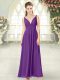 Purple Sleeveless Ruching Ankle Length Evening Dress