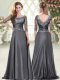 Hot Selling Grey A-line Satin Sweetheart Half Sleeves Beading and Lace Zipper Sweep Train