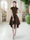 Exceptional High Low Zipper Brown for Prom and Party with Appliques