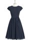 Modest Black Cap Sleeves Knee Length Ruching Zipper Dress for Prom