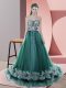 Dark Green Dress for Prom Tulle Sweep Train Sleeveless Beading