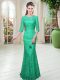 Lace Homecoming Dress Turquoise Zipper Half Sleeves Floor Length