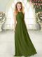 Affordable Olive Green Chiffon Zipper Scoop Sleeveless Floor Length Prom Dresses Ruching