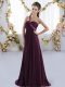Custom Fit Sleeveless Chiffon Brush Train Lace Up Vestidos de Damas in Dark Purple with Beading