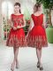 Sleeveless Tulle Knee Length Zipper Evening Dress in Red with Beading and Appliques