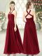 Charming Sleeveless Chiffon Floor Length Backless Prom Gown in Burgundy with Ruching
