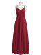 Eye-catching Floor Length Wine Red Prom Dresses Chiffon Sleeveless Ruching