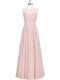 Baby Pink A-line Ruching Prom Evening Gown Zipper Chiffon Sleeveless Floor Length
