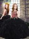 Latest Black Sleeveless Sweep Train Embroidery and Ruffles Little Girls Pageant Dress Wholesale