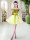 Sleeveless Tulle Mini Length Lace Up Prom Dress in Yellow Green with Beading and Appliques