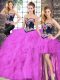 Fuchsia Tulle Lace Up Quinceanera Gowns Sleeveless Floor Length Beading and Embroidery