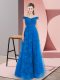 Perfect Blue Sleeveless Lace Up Dress for Prom for Prom and Party and Military Ball