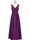 High Class Sleeveless Floor Length Ruching Zipper Prom Dresses with Eggplant Purple