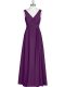 High Class Sleeveless Floor Length Ruching Zipper Prom Dresses with Eggplant Purple