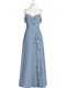 Hot Selling Chiffon Spaghetti Straps Sleeveless Zipper Ruching Prom Dresses in Blue