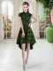 Cute High-neck Short Sleeves Zipper Dress for Prom Multi-color Lace