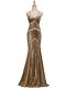 Superior Brown Sequined Backless Prom Party Dress Sleeveless Sweep Train Ruching