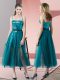 Hot Selling Sequins Prom Dresses Teal Zipper Sleeveless Tea Length