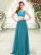 Modern Teal Prom Evening Gown Prom and Party with Beading and Lace Straps Sleeveless Zipper