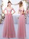 Unique Pink Sleeveless Tulle Lace Up Damas Dress for Prom and Party and Wedding Party