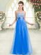 Floor Length Blue Prom Dress Sweetheart Sleeveless Lace Up
