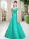 Glamorous Turquoise Lace Up Off The Shoulder Beading Prom Evening Gown Lace Sleeveless