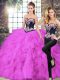 Fuchsia Sleeveless Beading and Embroidery Floor Length 15 Quinceanera Dress