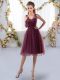 Great Burgundy Zipper Quinceanera Dama Dress Appliques Sleeveless Knee Length