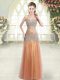 Orange Column/Sheath Tulle Sweetheart Sleeveless Beading Floor Length Zipper Prom Dress