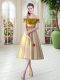 Appliques Prom Gown Gold Lace Up Sleeveless Tea Length