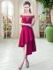 Hot Sale Off The Shoulder Sleeveless Zipper Evening Dress Wine Red Satin