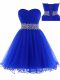 Royal Blue Sleeveless Ruching Mini Length Prom Evening Gown