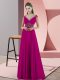 Deluxe Fuchsia Prom Gown Prom and Party and Military Ball with Beading V-neck Sleeveless Backless